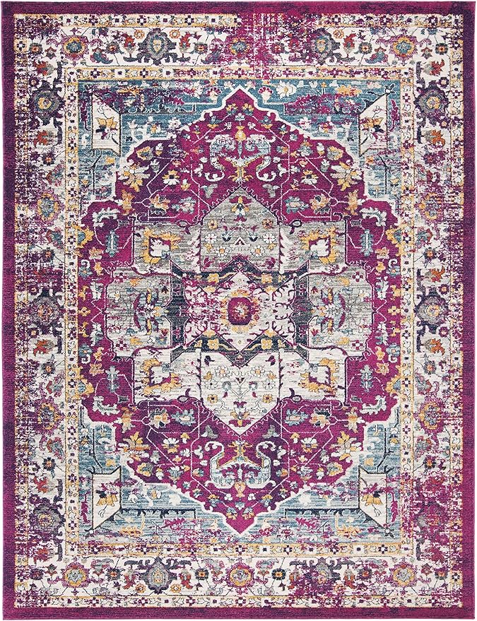 SAFAVIEH Evoke Collection 8' x 10' Fuchsia / Ivory EVK275R Oriental Medallion Distressed Non-Shedding Living Room Bedroom Dining Home Office Area Rug