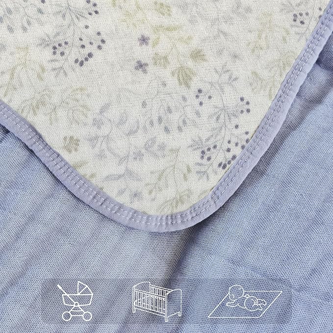 Muslin Blankets 100% Cotton 6-Layer Gauze Floral Pattern Throw Blanket Lightweight Soft and Breathable Queen Bed Blanket for Sofa Couch Bed Coverlet Both Sides (Leaves Purple, Queen 90" X 90")