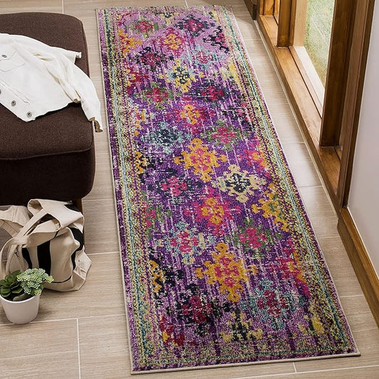 SAFAVIEH Monaco Collection Runner Rug - 2'2" x 8', Purple & Multi, Boho Diamond Trellis Design, Non-Shedding & Easy Care, Ideal for High Traffic Areas in Living Room, Bedroom (MNC244P)