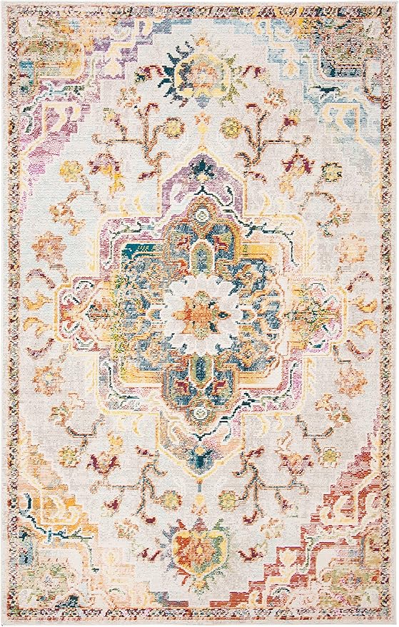 SAFAVIEH Crystal Collection X-Large Area Rug - 11' x 16', Light Blue & Grey, Medallion Distressed Design, Non-Shedding & Easy Care, Ideal for High Traffic Areas in Living Room, Bedroom (CRS501M)