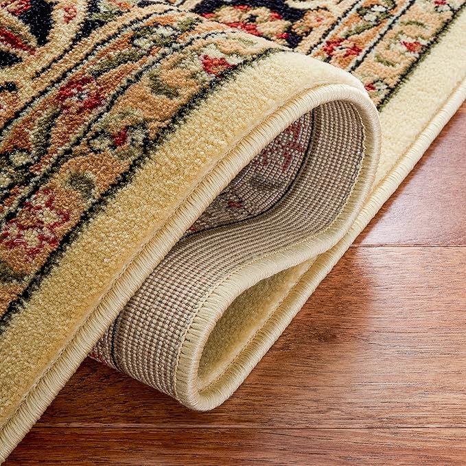 SAFAVIEH Lyndhurst Collection Area Rug - 6' Square, Beige & Black, Traditional Oriental Design, Non-Shedding & Easy Care, Ideal for High Traffic Areas in Living Room, Bedroom (LNH330C)