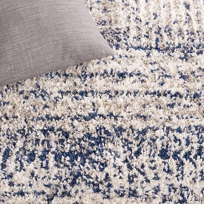 SAFAVIEH Jericho Shag Collection Runner Rug - 2' x 10', Navy & Ivory, Non-Shedding & Easy Care, 1.2-inch Thick, Ideal for The Living Room, Dining Room, Bedroom (JER100N-210)