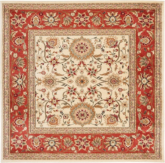 SAFAVIEH Lyndhurst Collection Area Rug - 6' Square, Ivory & Rust, Traditional Oriental Design, Non-Shedding & Easy Care, Ideal for High Traffic Areas in Living Room, Bedroom (LNH212R)