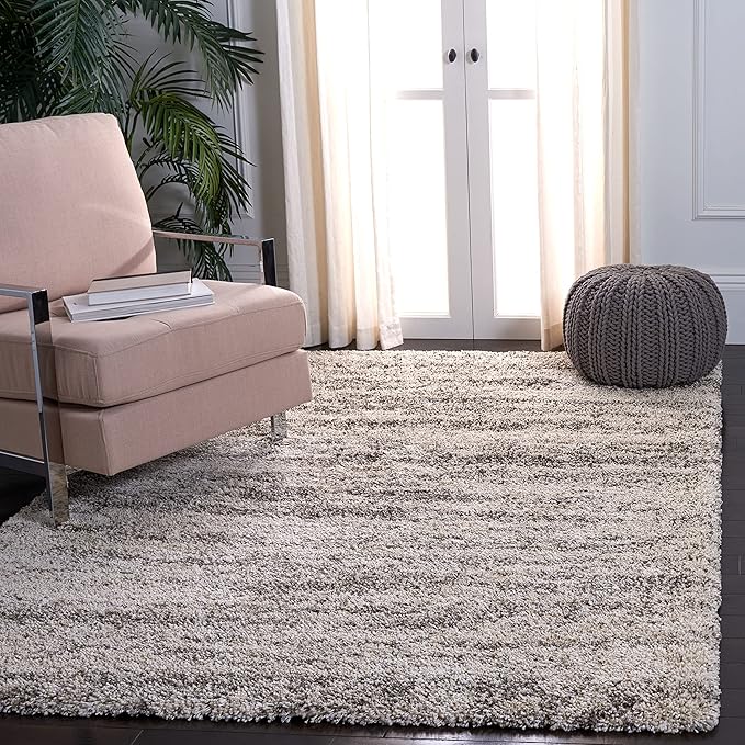 SAFAVIEH Hudson Shag Collection Accent Rug - 4' x 6', Ivory & Grey, Modern Design, Non-Shedding & Easy Care, 2-inch Thick Ideal for High Traffic Areas in Entryway, Living Room, Bedroom (SGH206A)