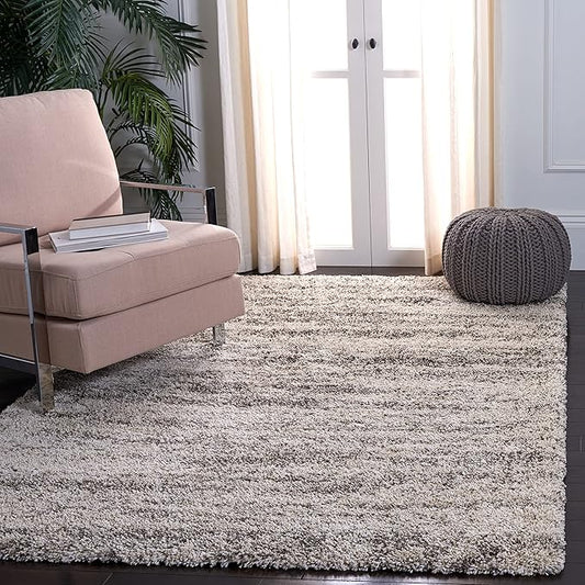 SAFAVIEH Hudson Shag Collection Accent Rug - 4' x 6', Ivory & Grey, Modern Design, Non-Shedding & Easy Care, 2-inch Thick Ideal for High Traffic Areas in Entryway, Living Room, Bedroom (SGH206A)