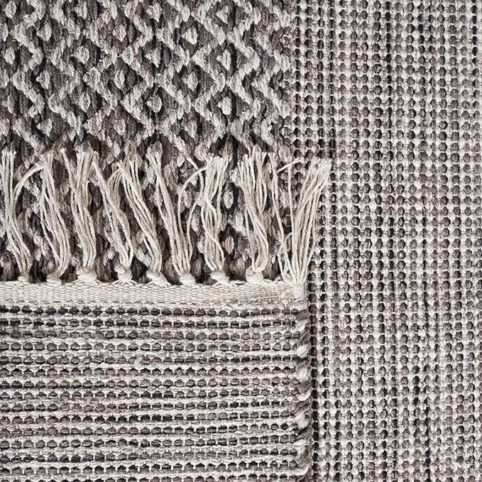SAFAVIEH Montauk Collection 4' Round Ivory/Anthracite MTK330N Handmade Flatweave Boho Farmhouse Cotton Entryway Foyer Living Room Bedroom Kitchen Area Rug