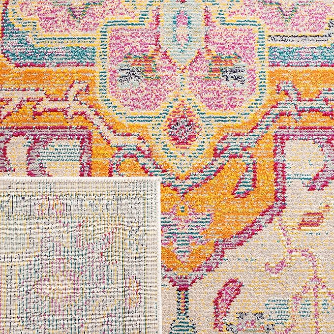 SAFAVIEH Crystal Collection Area Rug - 5' x 8', Light Blue & Fuchsia, Medallion Distressed Design, Non-Shedding & Easy Care, Ideal for High Traffic Areas in Living Room, Bedroom (CRS501B)