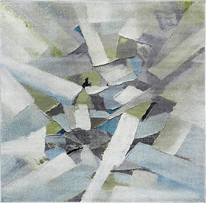 SAFAVIEH Porcello Collection Area Rug - 7' Square, Green & Grey, Modern Abstract Design, Non-Shedding & Easy Care, Ideal for The Living Room, Dining Room Bedroom (PRL6937Y)