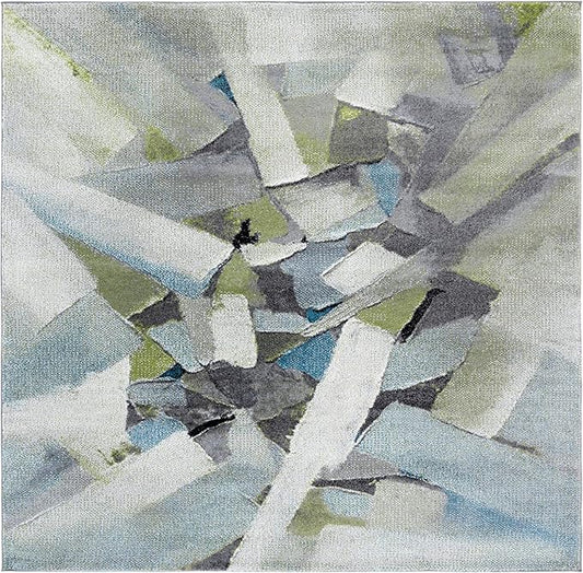 SAFAVIEH Porcello Collection Area Rug - 7' Square, Green & Grey, Modern Abstract Design, Non-Shedding & Easy Care, Ideal for The Living Room, Dining Room Bedroom (PRL6937Y)