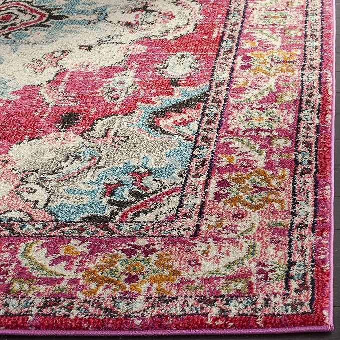 SAFAVIEH Monaco Collection Area Rug - 4' x 5'7", Pink & Multi, Non-Shedding & Easy to Clean, Distressed Medallion Design, Ideal for Living Room, Bedroom, Dining Space (MNC243D)