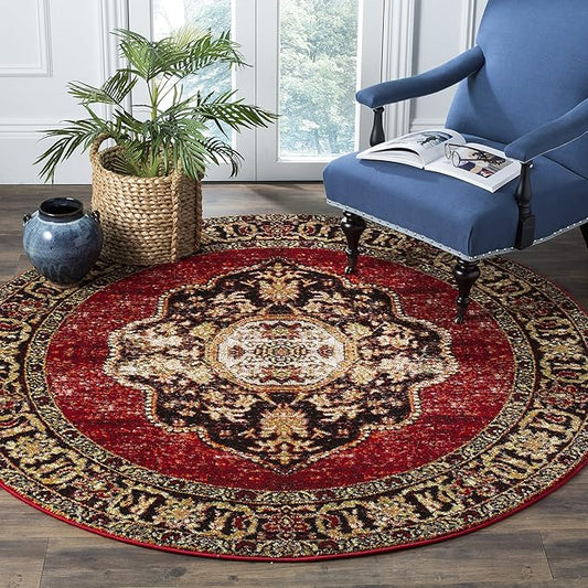 SAFAVIEH Vintage Hamadan Collection 11' Round Red / Multi VTH219A Oriental Traditional Persian Non-Shedding Dining Room Entryway Foyer Living Room Bedroom Area Rug