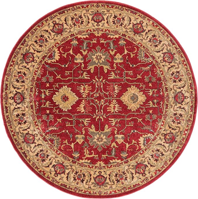 SAFAVIEH Mahal Collection 6'7" Round Red / Beige MAH693Q Traditional Oriental Non-Shedding Dining Room Entryway Foyer Living Room Bedroom Area Rug