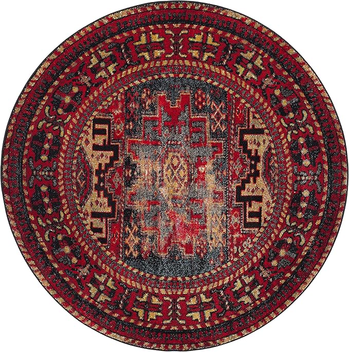 SAFAVIEH Vintage Hamadan Collection 8' Round Red/Multi VTH213A Traditional Oriental Living Room Dining Bedroom Foyer Area Rug
