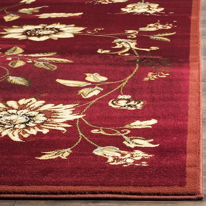SAFAVIEH Lyndhurst Collection Area Rug - 6'7" Square, Red & Multi, Traditional Floral Design, Non-Shedding & Easy Care, Ideal for High Traffic Areas in Living Room, Bedroom (LNH552-4091)