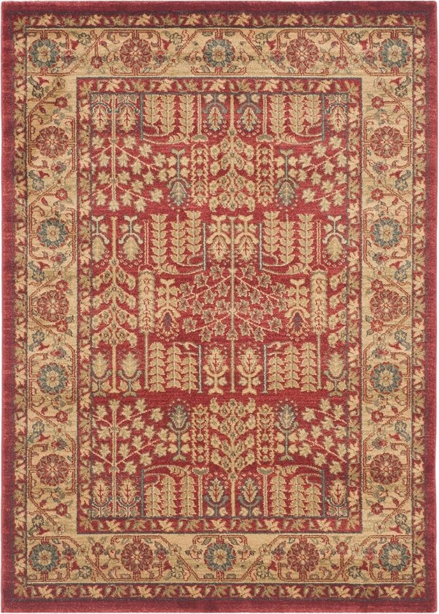 SAFAVIEH Mahal Collection Area Rug - 5'1" Square, Red & Natural, Non-Shedding & Easy Care, Ideal for High Traffic Areas in The Living Room, Dining, Bedroom (MAH697A)