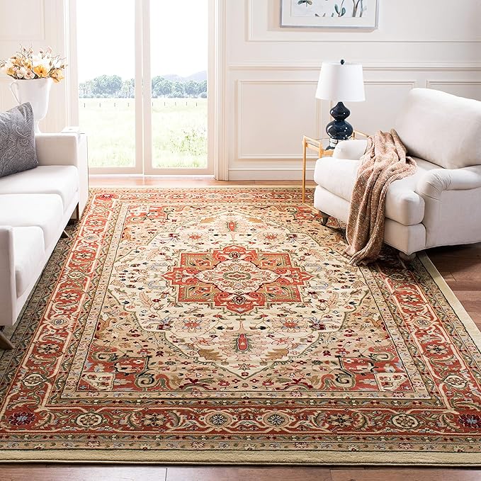 SAFAVIEH Lyndhurst Collection X-Large Area Rug - 11' x 15', Ivory & Rust, Traditional Oriental Design, Non-Shedding & Easy Care, Ideal for High Traffic Areas in Living Room, Bedroom (LNH330R)