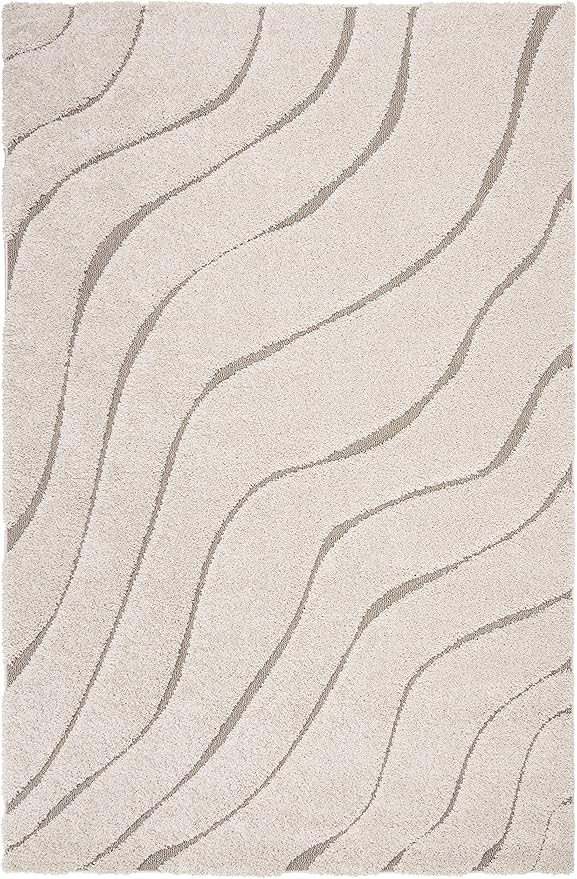 SAFAVIEH Florida Shag Collection Area Rug - 6' x 9', Cream & Beige, Non-Shedding & Easy Care, 1.2-inch Thick Ideal for High Traffic Areas in Living Room, Bedroom (SG472-1113)