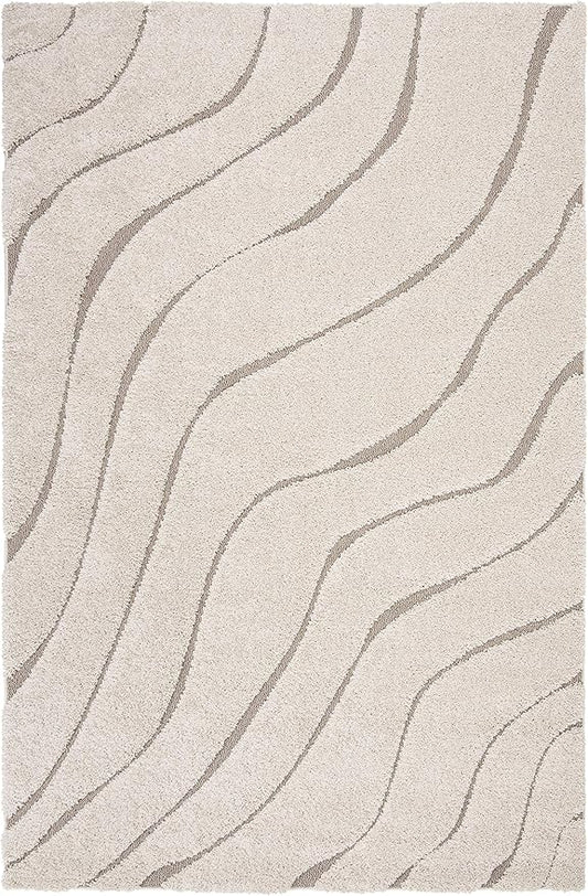 SAFAVIEH Florida Shag Collection Area Rug - 6' x 9', Cream & Beige, Non-Shedding & Easy Care, 1.2-inch Thick Ideal for High Traffic Areas in Living Room, Bedroom (SG472-1113)
