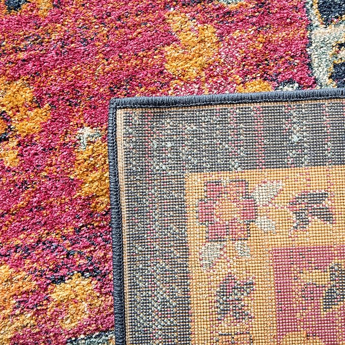 SAFAVIEH Evoke Collection 2'2" x 4' Fuchsia / Orange EVK275S Oriental Medallion Distressed Non-Shedding Living Room Bedroom Accent Rug