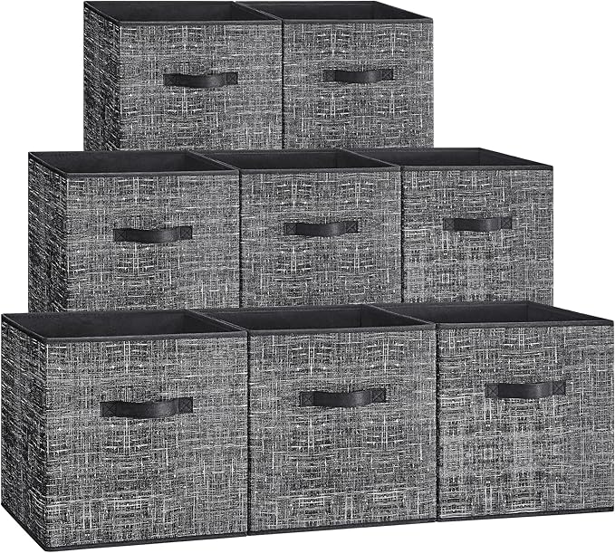 SONGMICS Storage Cubes, 13 x 13 x 13 Inches Non-Woven Fabric Bins with Double Handles, Set of 8, Closet Organizers for Shelves, Foldable, for Clothes, Ink Black UROB833B01