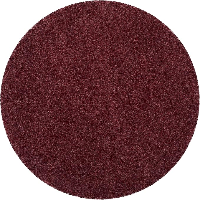 SAFAVIEH Santa Monica Shag Collection 6'7" Round Maroon SGN725 Solid Non-Shedding Living Room Bedroom Dining Room Entryway Plush 2-inch Thick Area Rug