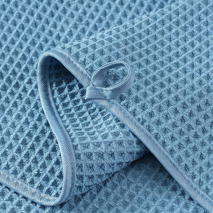 Microfiber Waffle Bath Towels, 4 Pieces, Soft, Absorbent, Fast Drying, Lint Free 430 GSM (Blue)