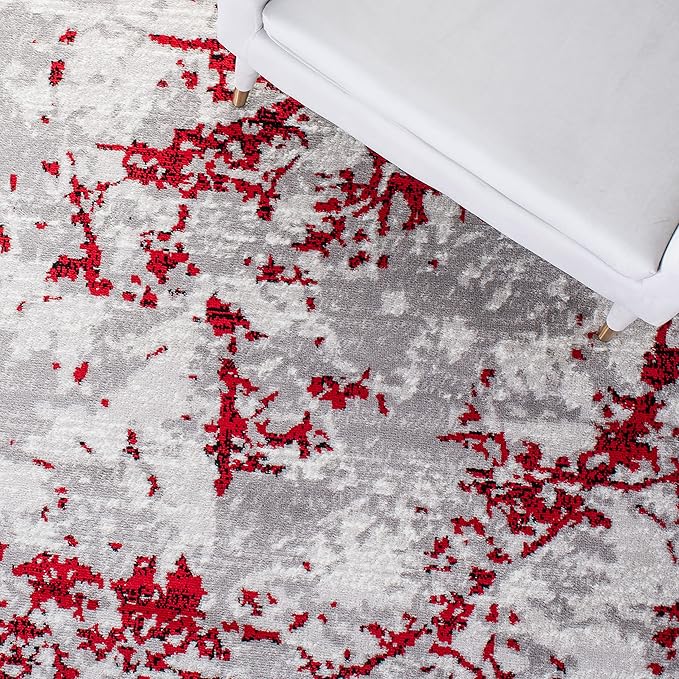 SAFAVIEH Skyler Collection 6' x 9' Grey/Red SKY186Q Modern Abstract Non-Shedding Living Room Dining Bedroom Area Rug