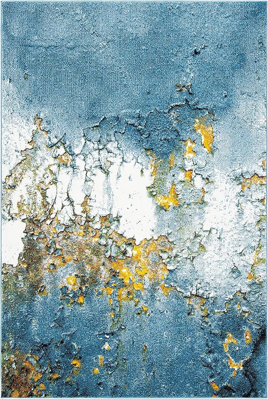 SAFAVIEH Glacier Collection 2'3" x 4' Blue/Gold GLA125M Modern Abstract Non-Shedding Living Room Bedroom Accent Rug