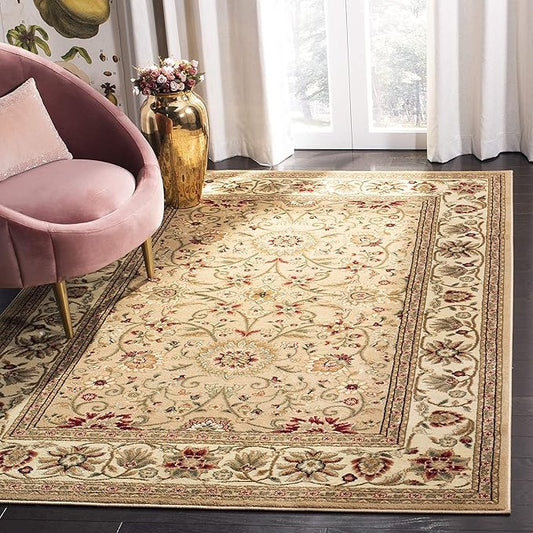 SAFAVIEH Lyndhurst Collection Area Rug - 5'3" Square, Beige & Ivory, Traditional Oriental Design, Non-Shedding & Easy Care, Ideal for High Traffic Areas in Living Room, Bedroom (LNH212D)