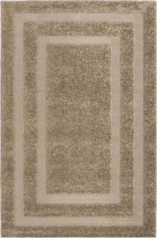 SAFAVIEH Florida Shag Collection Area Rug - 6' x 9', Beige & Beige, Border Design, Non-Shedding & Easy Care, 1.2-inch Thick Ideal for High Traffic Areas in Living Room, Bedroom (SG454-1313)