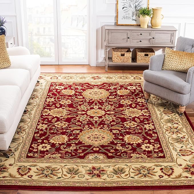 SAFAVIEH Lyndhurst Collection Area Rug - 8' Square, Red & Ivory, Traditional Oriental Design, Non-Shedding & Easy Care, Ideal for High Traffic Areas in Living Room, Bedroom (LNH212F)