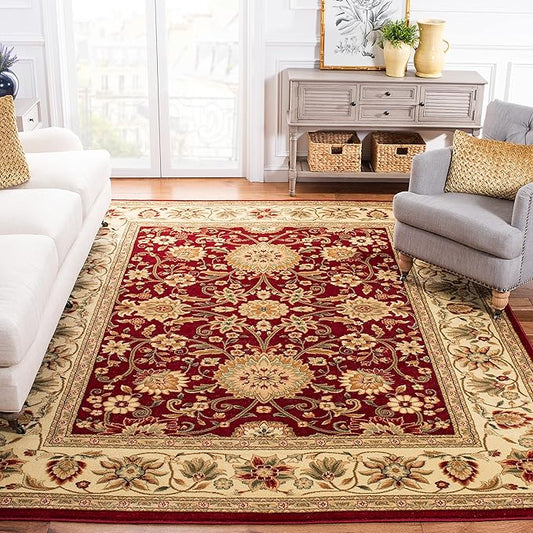 SAFAVIEH Lyndhurst Collection Area Rug - 8' Square, Red & Ivory, Traditional Oriental Design, Non-Shedding & Easy Care, Ideal for High Traffic Areas in Living Room, Bedroom (LNH212F)