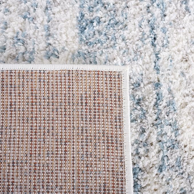 SAFAVIEH Berber Shag Collection Runner Rug - 2' x 6', Ivory & Light Aqua, Modern Design, Non-Shedding & Easy Care, 1.2-inch Thick, Ideal for The Living Room, Bedroom, Dining Room (BER563J-26)