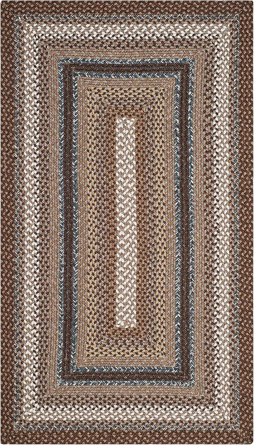 SAFAVIEH Washable Rug Outdoor Braided Collection - 3' x 5', Brown & Multi, Handmade & Reversible, Non-Shedding & Easy to Clean, Ideal for Patio, Backyard, Mudroom (BRD313A)