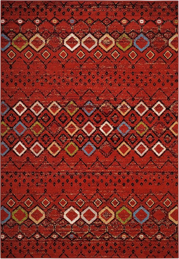 SAFAVIEH Amsterdam Collection Area Rug - 6'7" x 9'2", Terracotta & Multi, Moroccan Boho Design, Non-Shedding & Easy Care, Ideal for High Traffic Areas in Living Room, Bedroom (AMS108D)