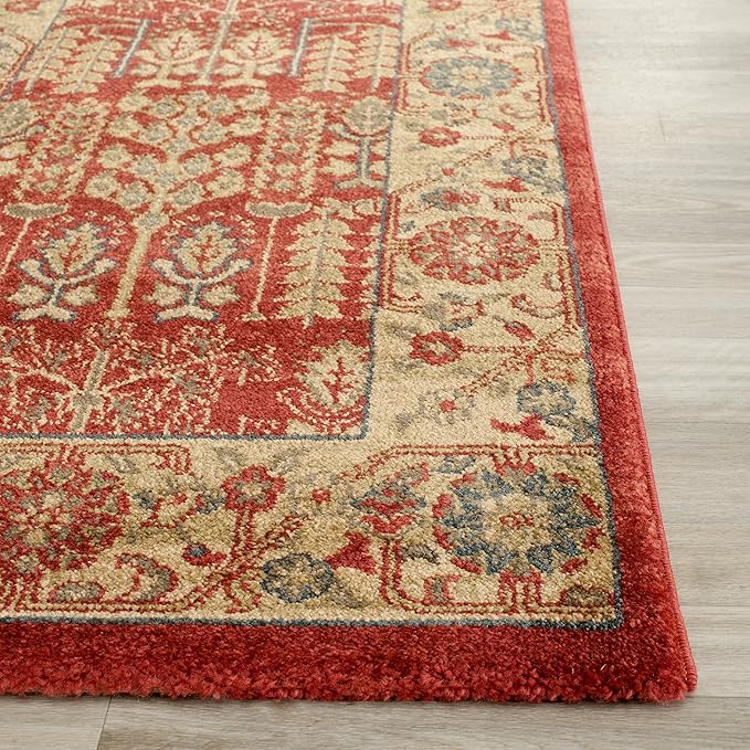 SAFAVIEH Mahal Collection Area Rug - 5'1" Square, Red & Natural, Non-Shedding & Easy Care, Ideal for High Traffic Areas in The Living Room, Dining, Bedroom (MAH697A)