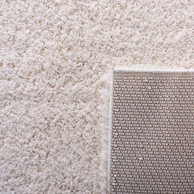 SAFAVIEH Fontana Shag Collection Area Rug - 5'3" Square, Ivory, Solid Design, Non-Shedding & Easy Care, 2-inch Thick Ideal for High Traffic Areas in Living Room, Bedroom (FNT800A)