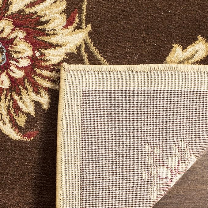 SAFAVIEH Lyndhurst Collection Area Rug - 6'7" Square, Brown & Multi, Traditional Floral Design, Non-Shedding & Easy Care, Ideal for High Traffic Areas in Living Room, Bedroom (LNH552-2591)