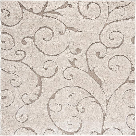 SAFAVIEH Florida Shag Collection Area Rug - 11' Square, Cream & Beige, Scroll Design, Non-Shedding & Easy to Clean, High-Low Plush Pile, Ideal for Living Room, Bedroom, Dining Space (SG455-1113)