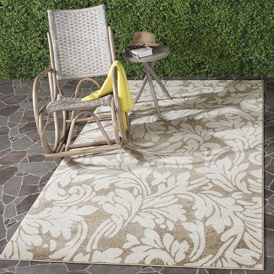 SAFAVIEH Amherst Collection Area Rug - 5' Square, Wheat & Beige, Floral Design, Non-Shedding & Easy Care, Ideal for High Traffic Areas in Living Room, Bedroom (AMT425S)