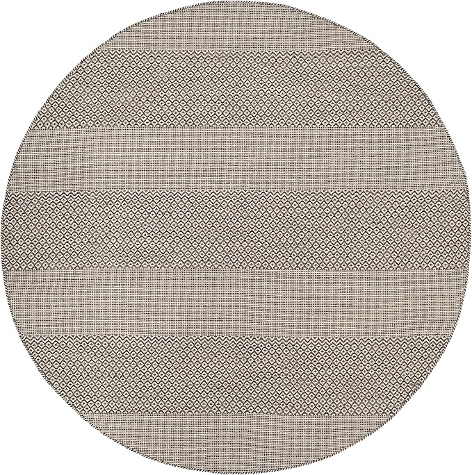 SAFAVIEH Montauk Collection Area Rug - 6' Round, Ivory & Anthracite, Handmade Flat Weave Boho Farmhouse Cotton Tassel Fringe, Ideal for High Traffic Areas in Living Room, Bedroom (MTK330N)