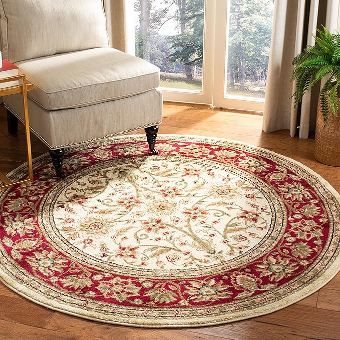 SAFAVIEH Lyndhurst Collection 6' Round Ivory/Red LNH212K Traditional Oriental Non-Shedding Dining Room Entryway Foyer Living Room Bedroom Area Rug