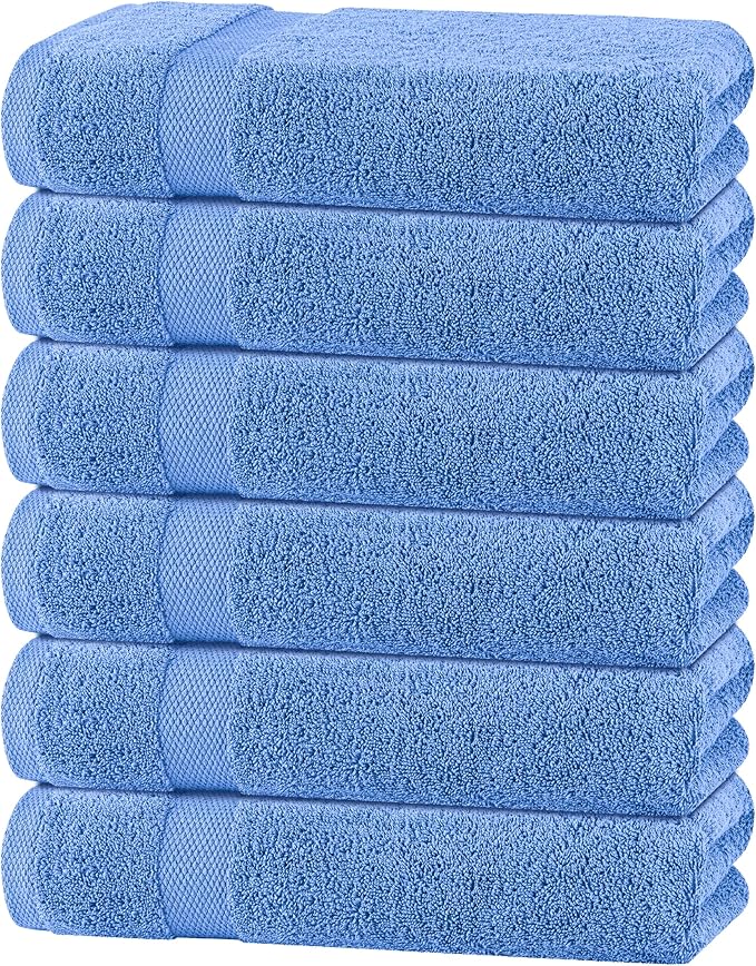 White Classic Wealuxe Light Blue Bath Towels 24x50 Inch, Cotton Towel Set for Bathroom, Hotel, Gym, Spa, Soft Extra Absorbent Quick Dry 6 Pack