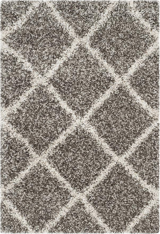 SAFAVIEH Hudson Shag Collection Accent Rug - 2' x 3', Grey & Ivory, Modern Trellis Design, Non-Shedding & Easy Care, 2-inch Thick Ideal for High Traffic Areas in Foyer, Living Room, Bedroom (SGH281B)