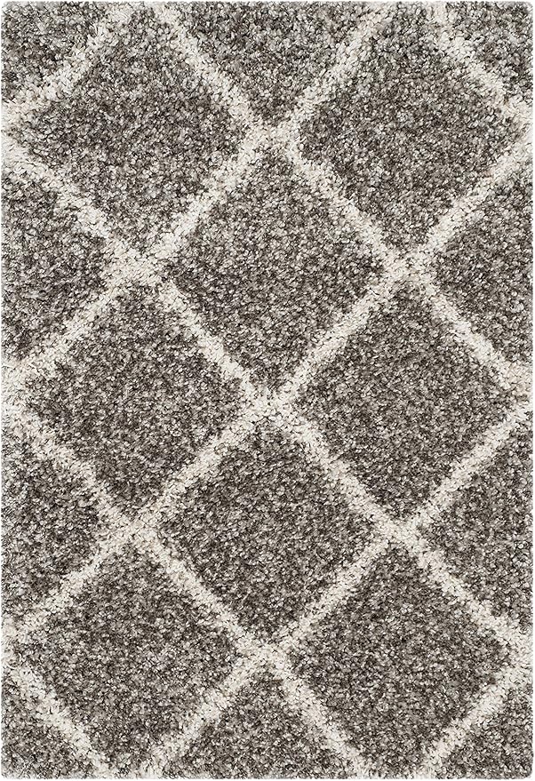 SAFAVIEH Hudson Shag Collection Accent Rug - 2' x 3', Grey & Ivory, Modern Trellis Design, Non-Shedding & Easy Care, 2-inch Thick Ideal for High Traffic Areas in Foyer, Living Room, Bedroom (SGH281B)