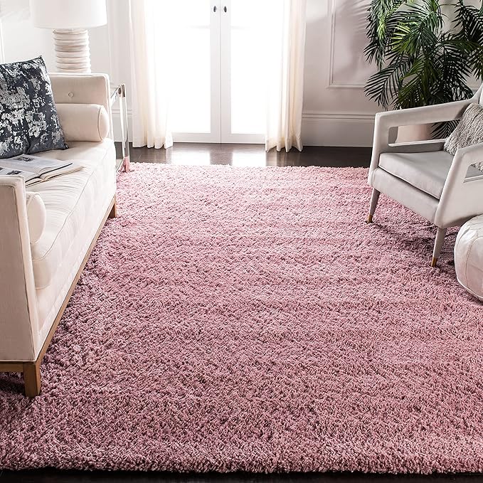 SAFAVIEH Fontana Shag Collection Area Rug - 5'3" x 7'6", Pink, Solid Design, Non-Shedding & Easy Care, 2-inch Thick Ideal for High Traffic Areas in Living Room, Bedroom (FNT800U)
