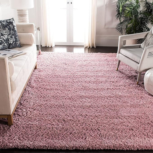 SAFAVIEH Fontana Shag Collection Area Rug - 9' x 12', Pink, Solid Design, Non-Shedding & Easy Care, 2-inch Thick Ideal for High Traffic Areas in Living Room, Bedroom (FNT800U)