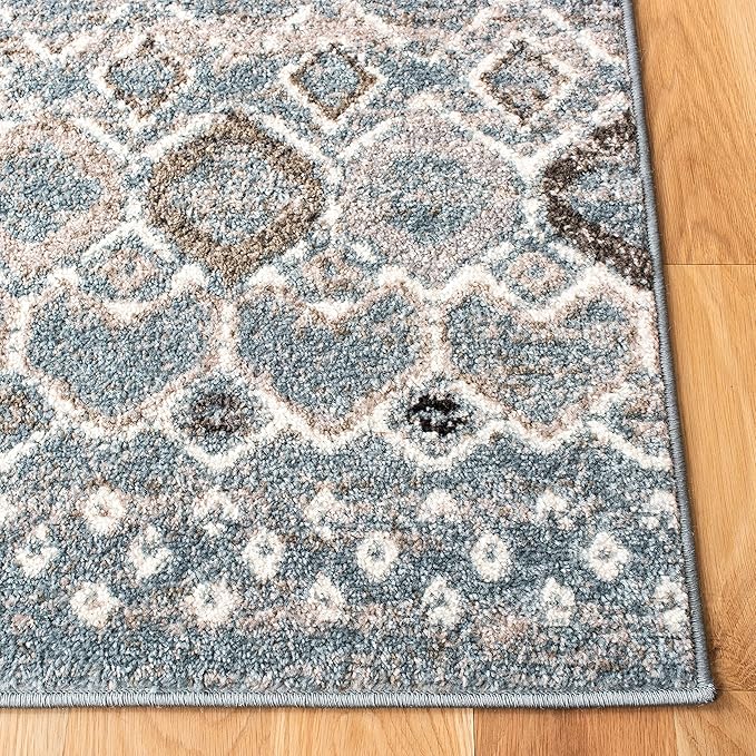 SAFAVIEH Amsterdam Collection Area Rug - 10' x 14', Blue & Ivory, Moroccan Boho Design, Non-Shedding & Easy Care, Ideal for High Traffic Areas in Living Room, Bedroom (AMS108L)
