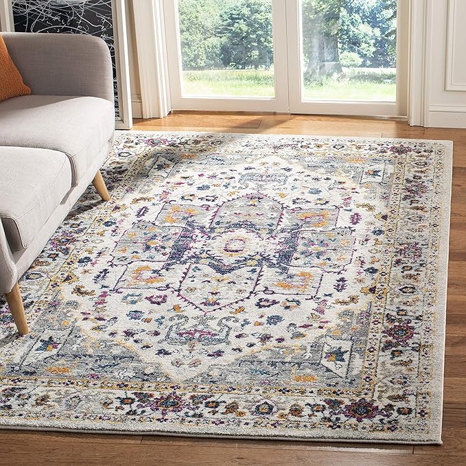 SAFAVIEH Evoke Collection 5'1" x 7'6" Ivory/Grey EVK275A Oriental Medallion Distressed Non-Shedding Living Room Bedroom Area Rug