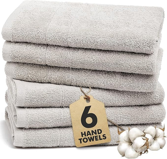100% Cotton Hand Towels for Bathroom – Soft & Absorbent Towel Set– Pack of 6 Small Towel (34x20in) – Quick Dry Luxury Cotton Hand Towels – Light Grey